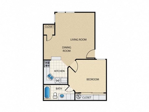 Floor plan for 1 bed, 1 bath, 644 sqft